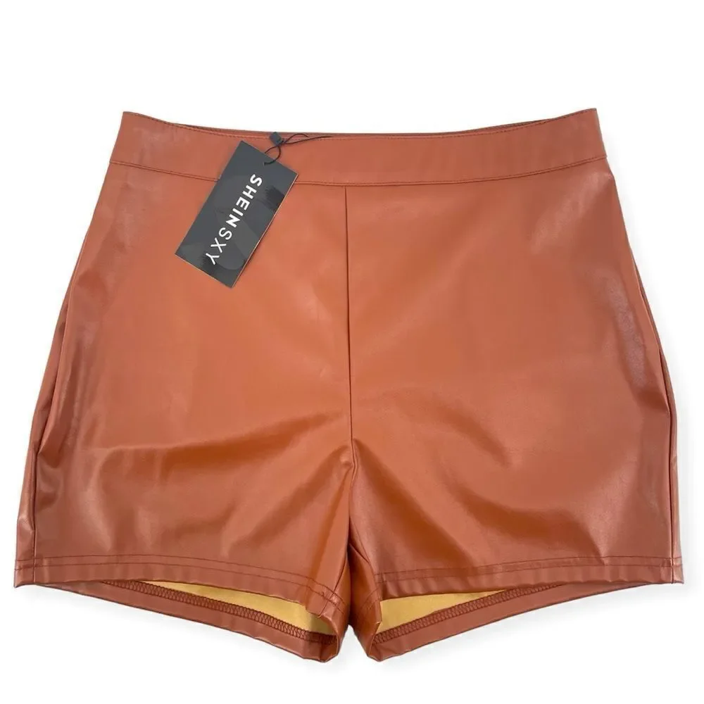 SHEIN SXY Women’s Brown High Waist PU Faux Leather Shorts Large